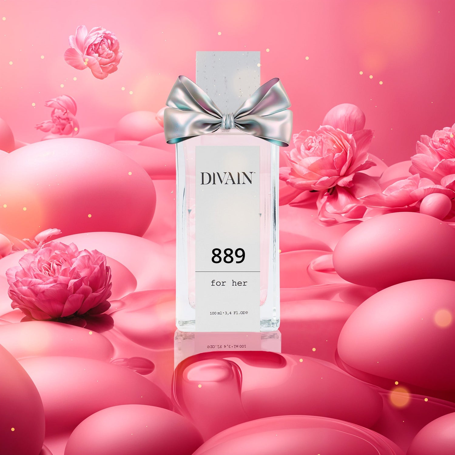 Perfume divain-889 supported on pink bubbles