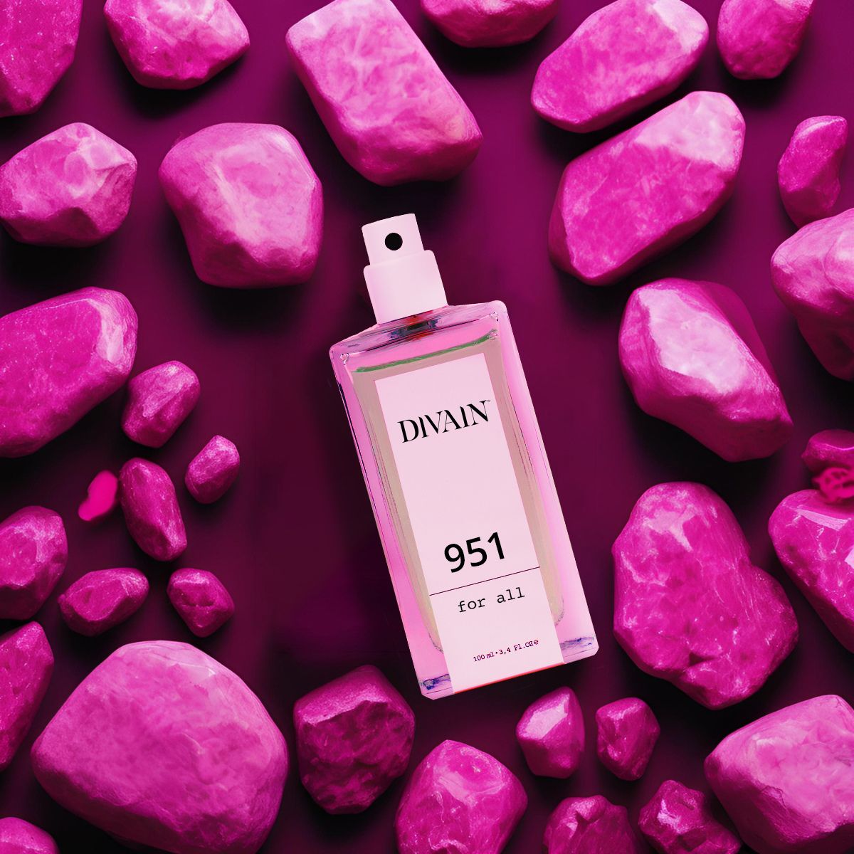 Perfume divain-951 surrounded by pink stones